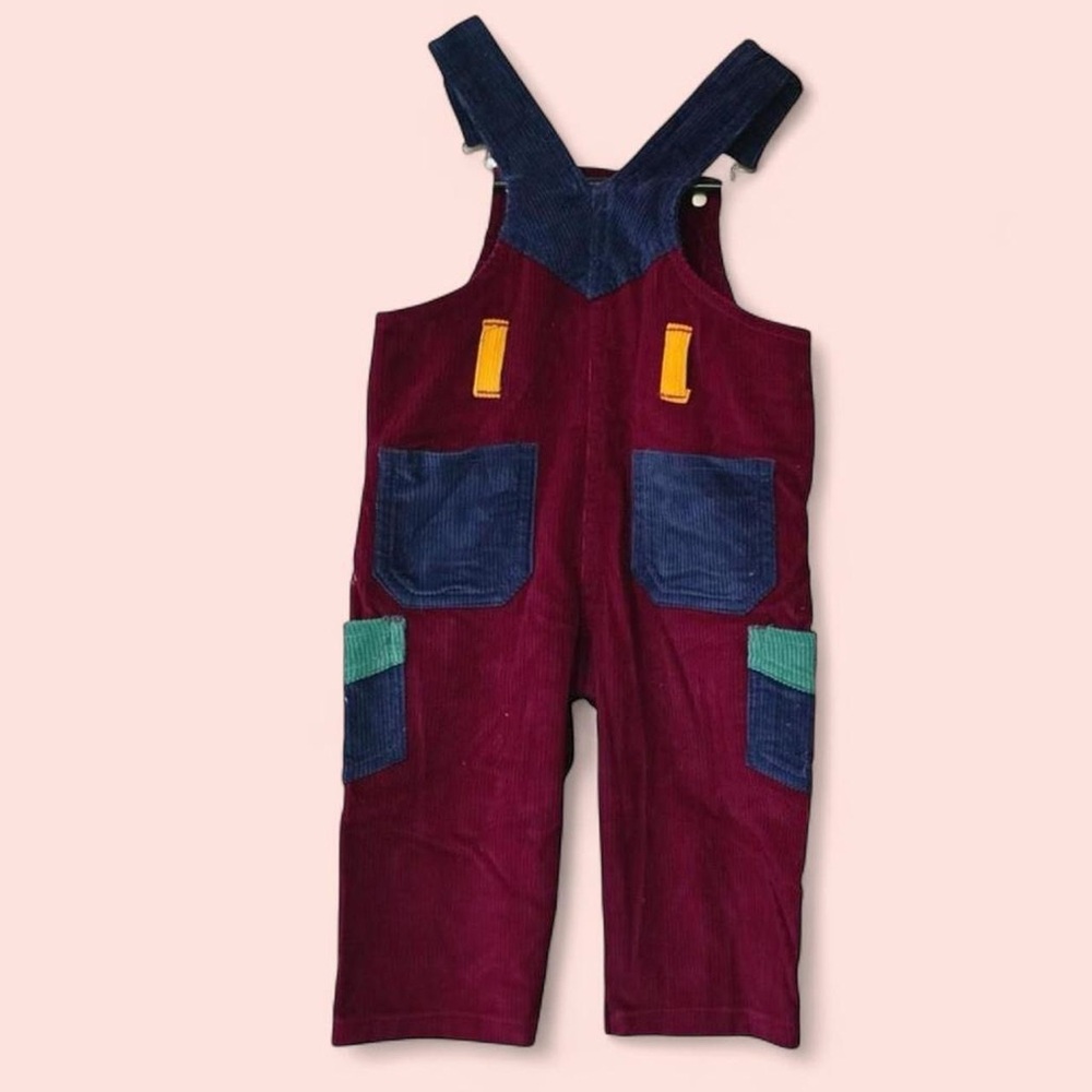NWT Vintage Rare 1995 Okie-Dokie Infant Corduroy Overalls 12 Months Color Block - Picture 4 of 8